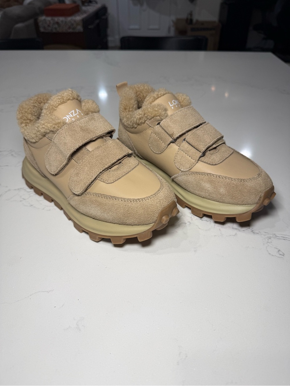 LONZA Shoes Women's Beige Fleece-Lined Velcro Winter Sneakers 37